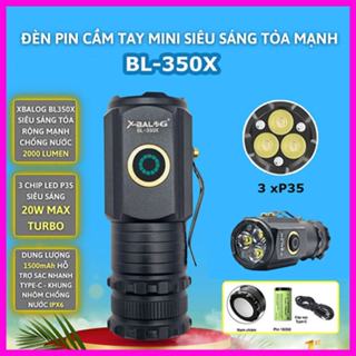 Đèn pin mini cầm tay siêu sáng toả chiếu xa 300m BL-350X, Vỏ hợp kim nhôm chống nước IPX7, có móc gài, nam châm