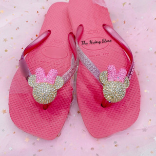 Dép Kẹp Nữ Havaianas Chính Hãng Đế Vuông Kim Tuyến Hồng Mix Charm