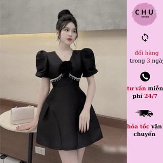 Váy Tapta Hoa Ngực Tay Phồng Tùng Váy Chữ A CHU-STORES  Thiết Kế Dễ Tương Sang Chảnh