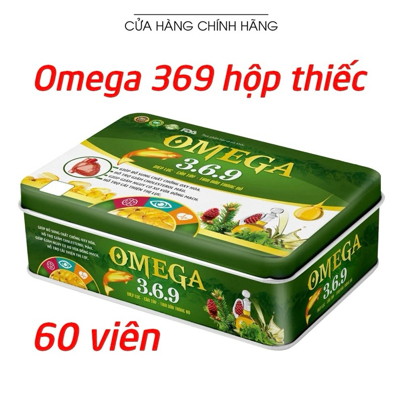 Omega 369 Diệp Lục Cần Tây (Hộp Thiếc) - tinh dầu thông đỏ giúp tăng cường thị lực, giảm cholesterol trong máu - 60 viên