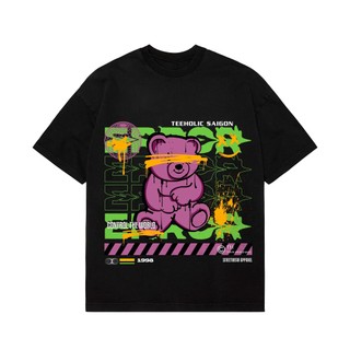 Áo thun in hình unisex nam nữ teeholic cotton cao cấp gấu teddy màu đen trắng TEDDY060424_11_ĐEN