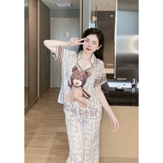 Pyjama nữ lụa xước gấu ff - đồ bộ mặc nhà