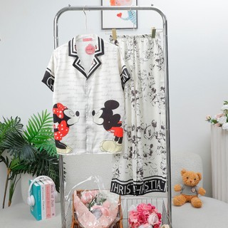 PYJAMA NỮ LỤA XƯỚC MICKEY KEM - đồ bộ mặc nhà