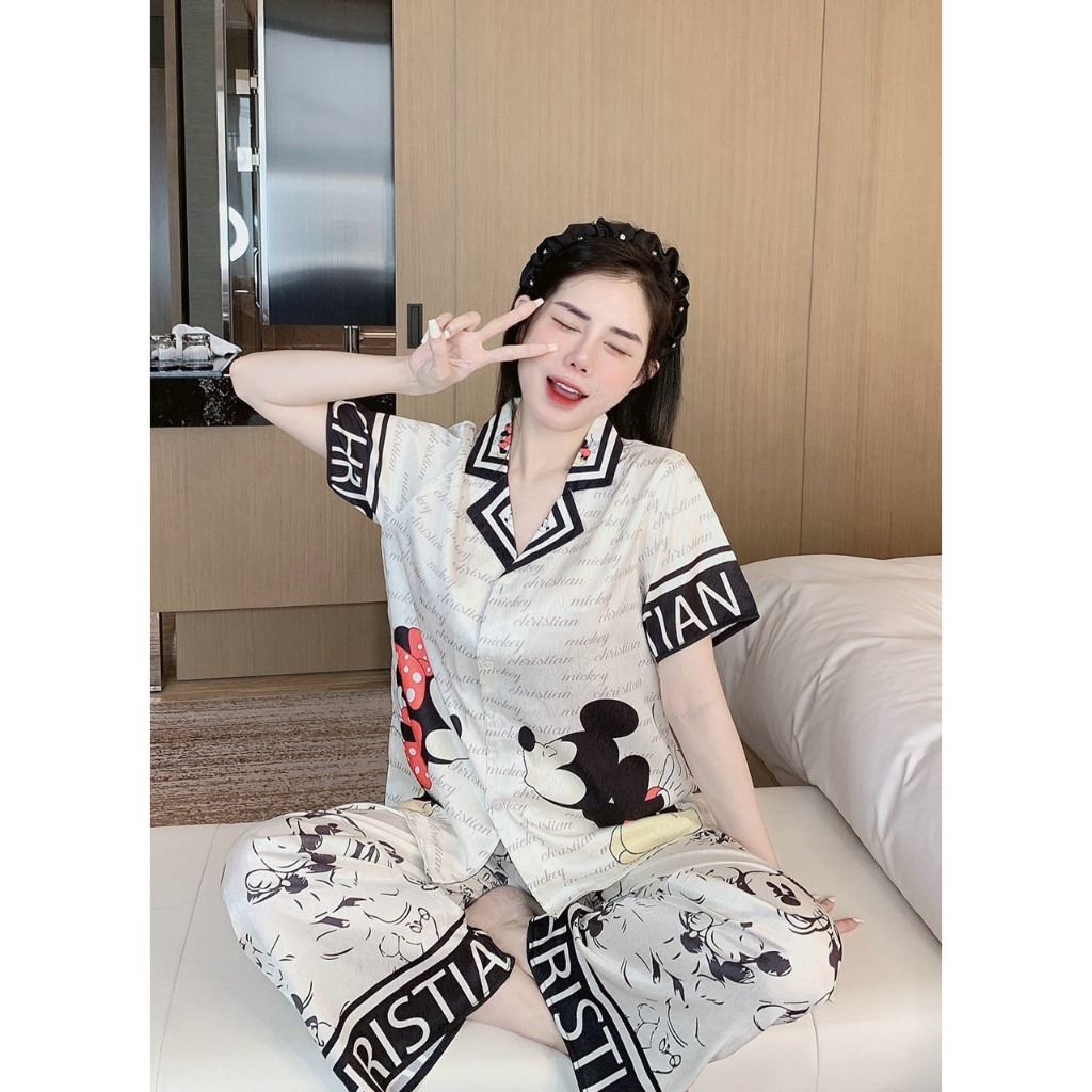 PYJAMA NỮ LỤA XƯỚC MICKEY KEM - đồ bộ mặc nhà