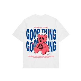 Áo thun in hình unisex nam nữ teeholic cotton cao cấp gấu teddy màu đen trắng TEDDY060424_14_TRẮNG