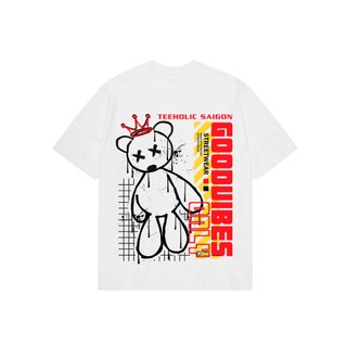 o thun in hình unisex nam nữ teeholic cotton cao cấp gấu teddy màu đen trắng TEDDY060424_15_TRẮNG