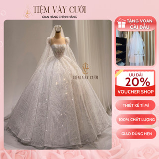 [Tặng Tùng + Voan + Mút Ngực] Váy Cưới Làm Lễ, Đầm Cưới Đi Tiệc, Bồng Bềnh Vải Lưới Mịn Có Cúp Ngực, TVC113