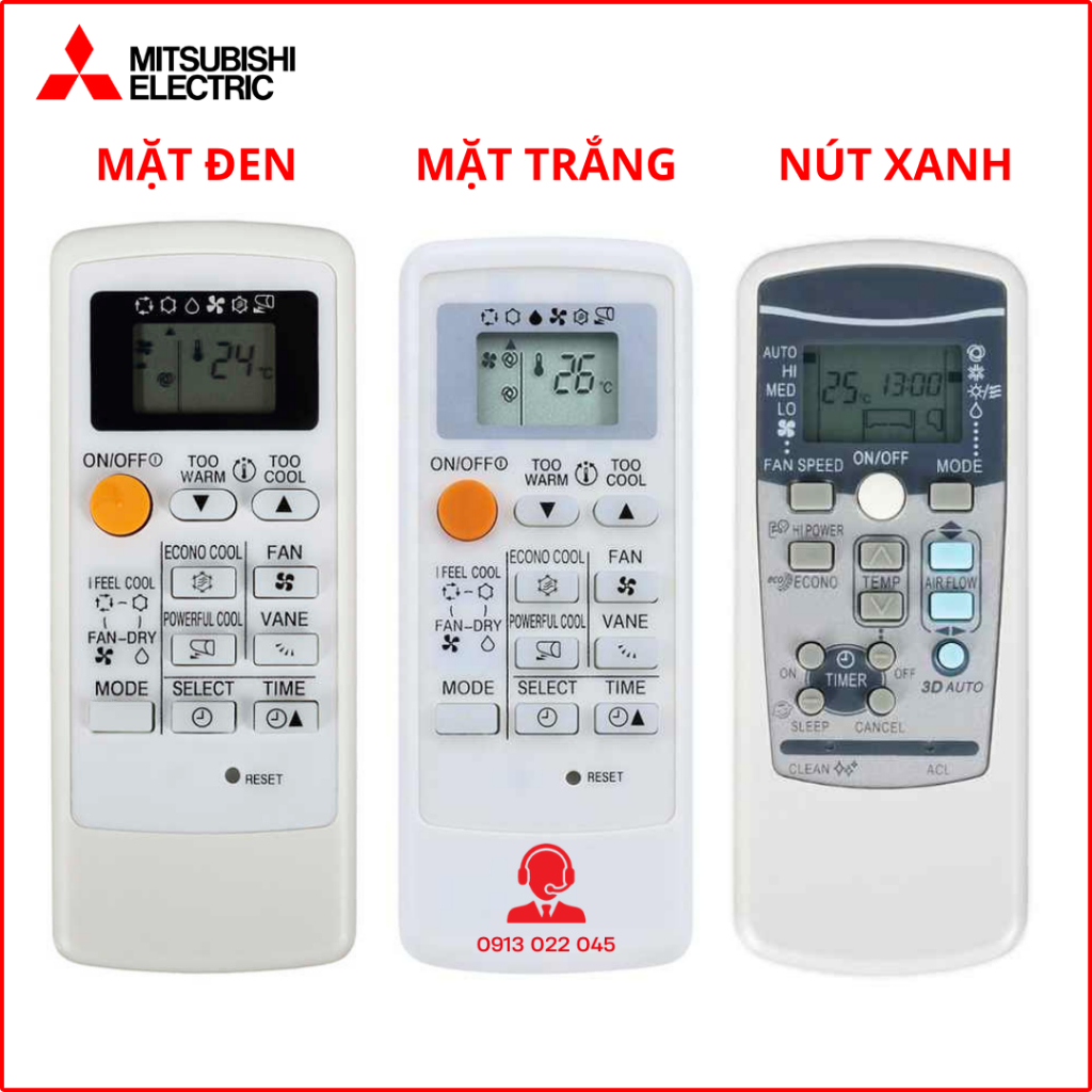 Điều khiển điều hoà Mitsubishi (Mặt đen, mặt trắng và xám)