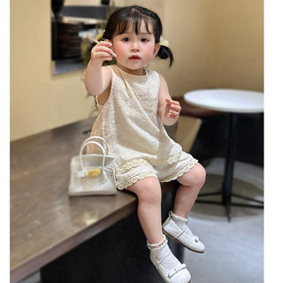 Mùa hè bé gái trắng ren phong cách cotton tinh tế thời trang bé gái thiết lập mùa hè thời trang bãi biển đầm 10-20kg bé gái