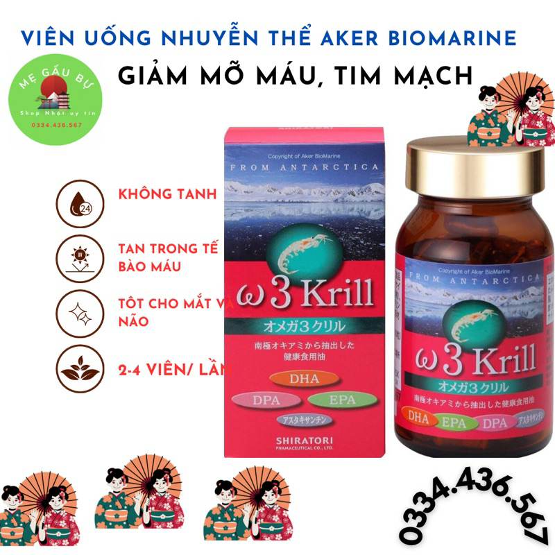 Tốt cho mắt, tim, gan, não -Date 3/2026-Viên nhuyễn thể omega 3 krill Shiratori chuẩn Nhật