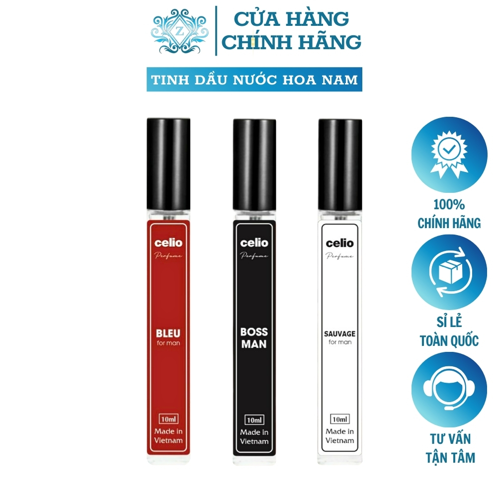 Nc Hoa Nam Celio Chính Hãng 10ml, Tinh Dầu Nước Hoa Cao Cấp Gía Rẻ Xịt Lưu Hương Thơm Lâu 3 Mùi Sauvage, Boss Man, Bleu