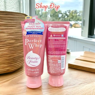Sữa Rửa Mặt Tạo Bọt Bổ Sung Collagen Senka Perfect Whip Collagen - tuýp hồng