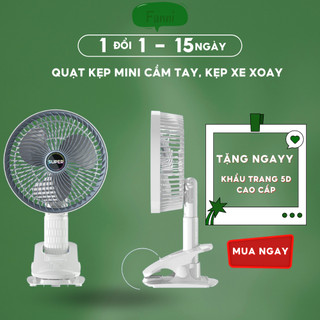 Quạt Kẹp Mini Tích Điện Kẹp Để Bàn Kẹp Xe Gấp Gọn Đa Năng Xoay 360 Độ