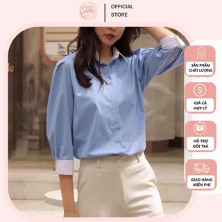 Sơ mi cổ đức tay lỡ, chất liệu thô lụa mềm mát, cổ áo phối trắng xinh xắn gsm0110