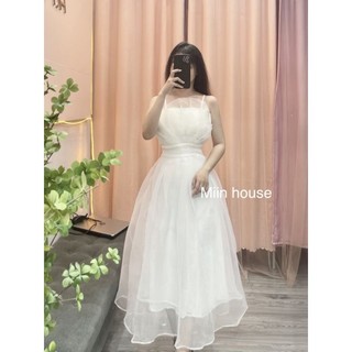 Váy tiệc 2 dây xếp ly úp ngực