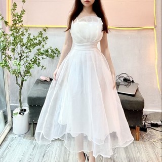 Váy tiệc 2 dây xếp ly úp ngực