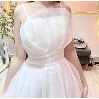 Váy tiệc 2 dây xếp ly úp ngực