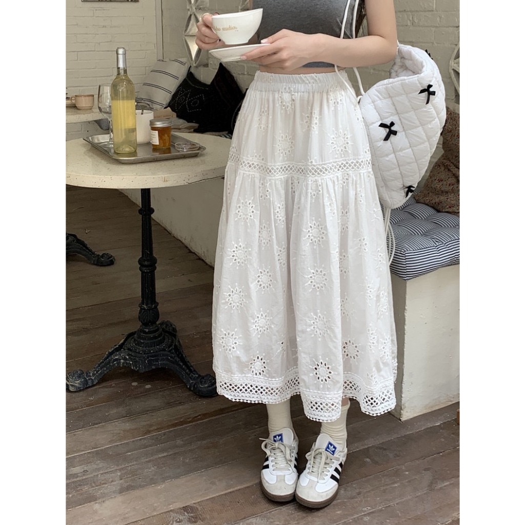 (hàng loại 1) Chân váy trắng ren hoa dáng dài mẫu mới phong cách Ulzzang | BigBuy360 - bigbuy360.vn