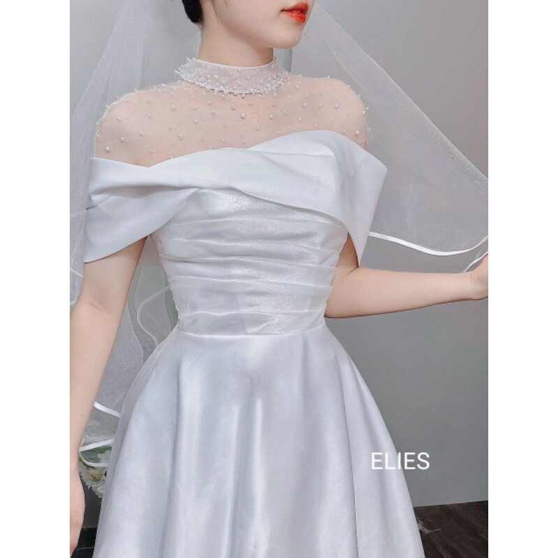 ELIES đầm cưới đi bàn quây vai nẹp corset đan dây sau lưng