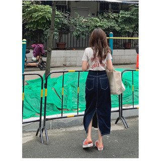 𝐋𝐨𝐥𝐢𝐬𝐭𝐨𝐫𝐞 - Chân váy Denim dáng chữ A lưng cao xẻ tà