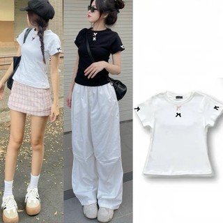 Áo thun đính nơ form ôm body cho nữ, baby tee đủ màu chất cotton co giãn thoải mái