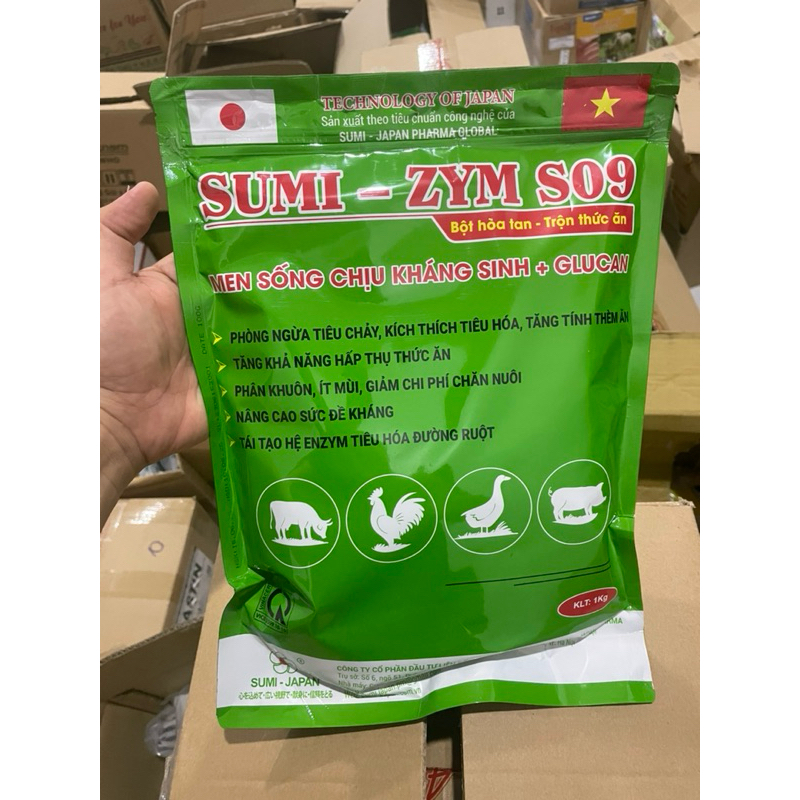Sumi Zym S09 (1kg) men tiêu hoá sống chịu khán sinh + glukan giúp vật nuôi thèm ăn, mau lớn