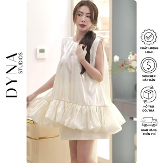 Set áo tơ cổ tròn sát nách suông xoè 𝐀𝐒𝐇𝐘𝐋𝐄𝐘 nhún chân bèo kèm chân váy xinh xắn