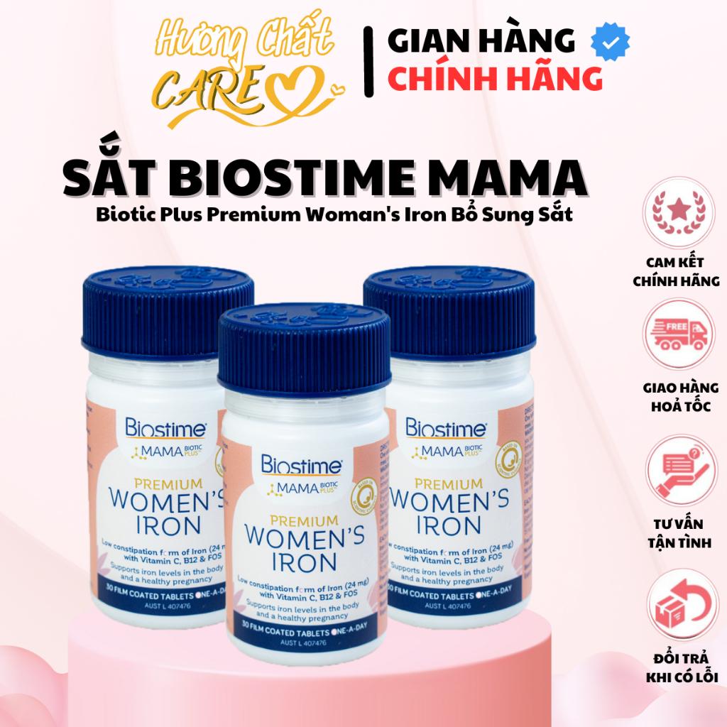 Sắt Biostime MaMa Biotic Plus Premium Woman's Iron Bổ Sung Sắt, Vitamin Hỗ Trợ Sức Khỏe Bà Bầu, Ngừa Thiếu Máu