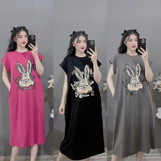 Váy suông, đầm suông thỏ sengbin from rộng, dáng dài chất cotton đẹp không túi