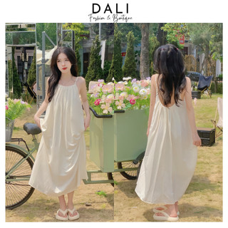 Váy 2 Dây Maxi Cổ Yếm Hở Lưng Dáng Dài, Đầm Maxi Chất Liệu Thô Đi Biển Sang Chảnh