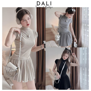 Set Bộ Tăm Co Giãn Gồm Áo Thun Cổ 3 Phân Tay Ngắn + Quần Xoè Dáng Váy Sang Chảnh
