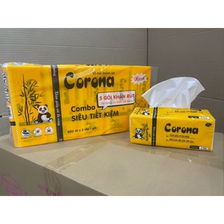 Combo 5 gói khăn giấy rút gấu trúc corona 500 tờ 3 lớp