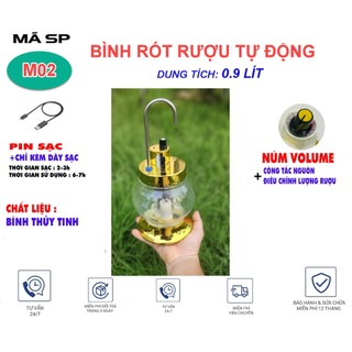 Bình rót ruou thủy tinh 0.9 lit nút nhấn vòi inox