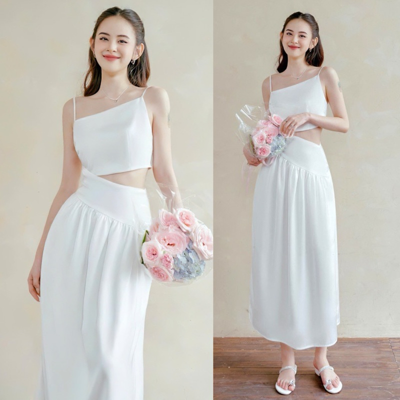 Đầm 2 dây dáng xoè midi thương hiệu Đầm Váy Mina quyến rũ chất liệu Cotton - MN225