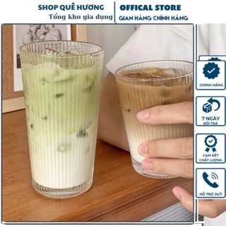 Cốc thủy tinh miệng loe vân sọc sang trọng, hiện đại 250ml, 360ml Cốc uống nước dày dặn