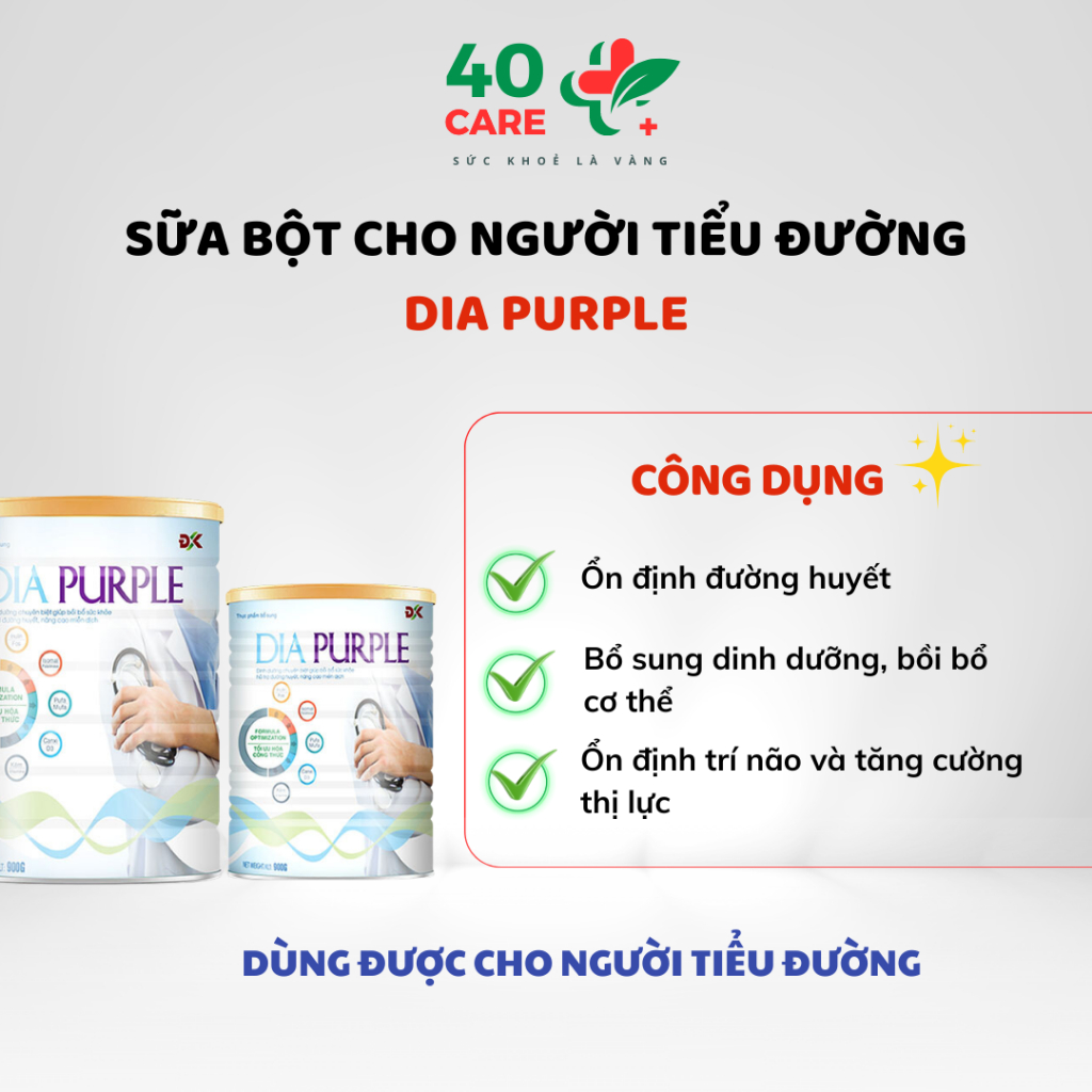 Sữa Bột Ổn Định Đường Huyết, Bổ Sung Dinh Dưỡng chuyên biệt Cho Người Tiểu Đường DiaPurple 400/900g