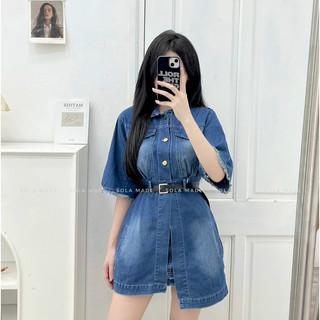 VÁY SƠ MI JEAN LỆCH VẠT KÈM ĐAI