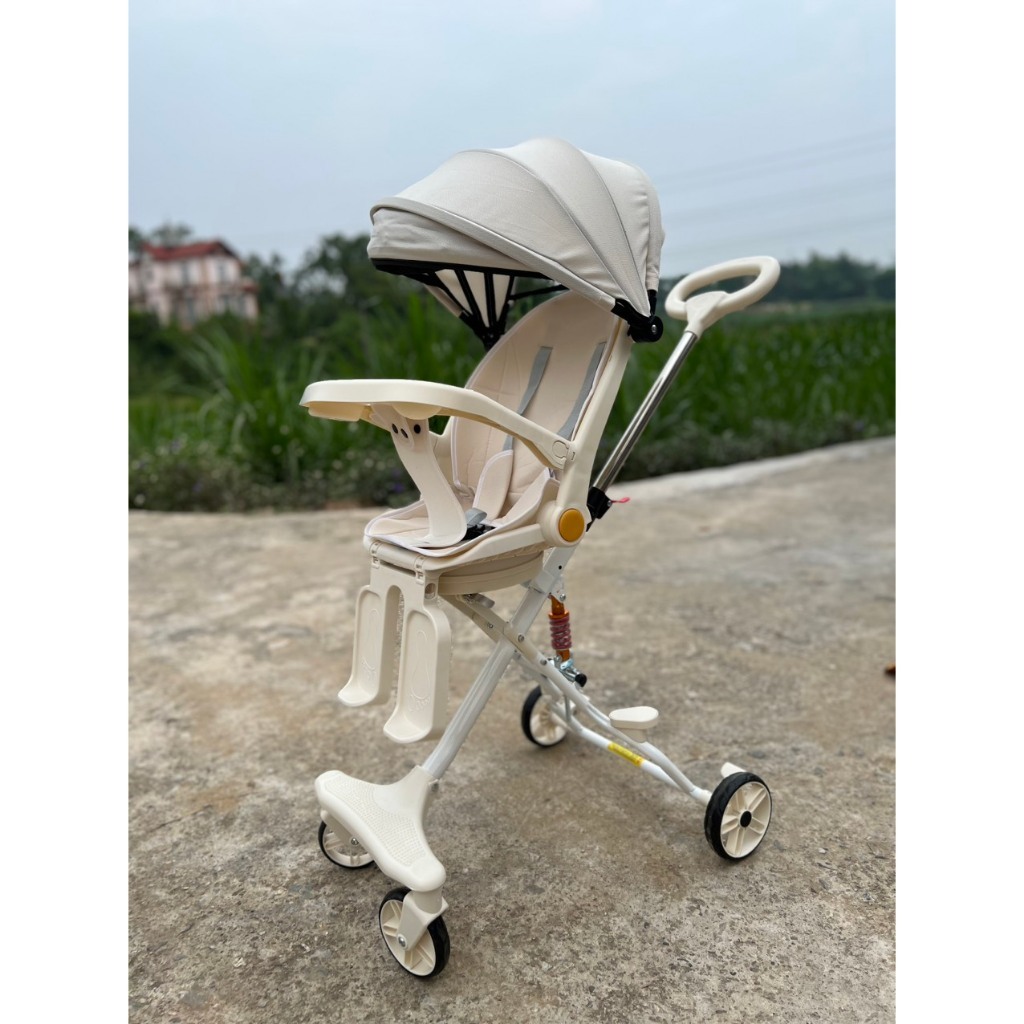 Xe đẩy gấp gọn đi dạo 2 chiều ghế ngả có đệm + mái full phụ kiện M8, M9