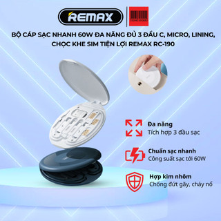 Cáp sạc đa năng REMAX RC-190 hỗ trợ sạc nhanh 60w 6 in 1 có tặng kèm hộp lưu trữ tiện dụng kiêm giá đỡ điện thoại