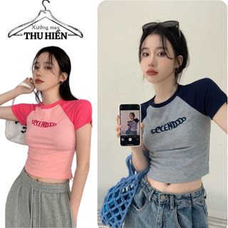 Áo croptop ngắn tay sece phối màu cá tính dáng babytee cotton thoáng mát ôm body trẻ trung xuongmaythuhien
