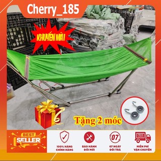 (TẶNG KÈM 2 MÓC VÕNG) Võng xếp khung INOX Tiến Đạt chính hãng  tặng lưới võng cán nhựa có gối