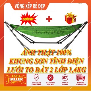 (TẶNG KÈM TÚI ĐỰNG VÕNG) TRỌN BỘ Võng xếp sắt sơn tĩnh điện chống han gỉ size người lớn phi 32+Lưới( Ảnh thật)