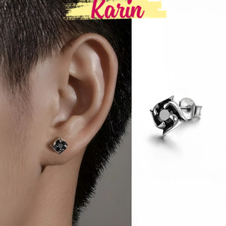 Bông tai nụ đính đá đen chuôi bạc 925 phụ kiện trang sức karin accessories phong cách hàn quốc cho nam và nữ