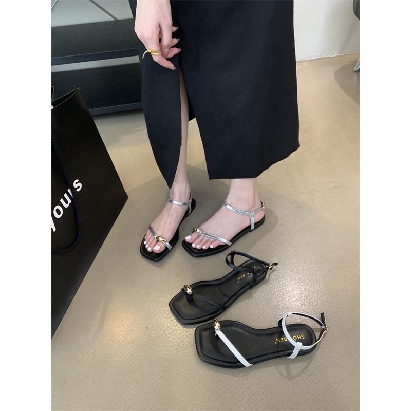 ( Sẵn Đen sz 37 )Sandals Xỏ Ngón Đế Thấp Xinh