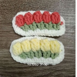 Kep tóc mái móc len handmade - Kẹp Hoa sứ đáng yêu