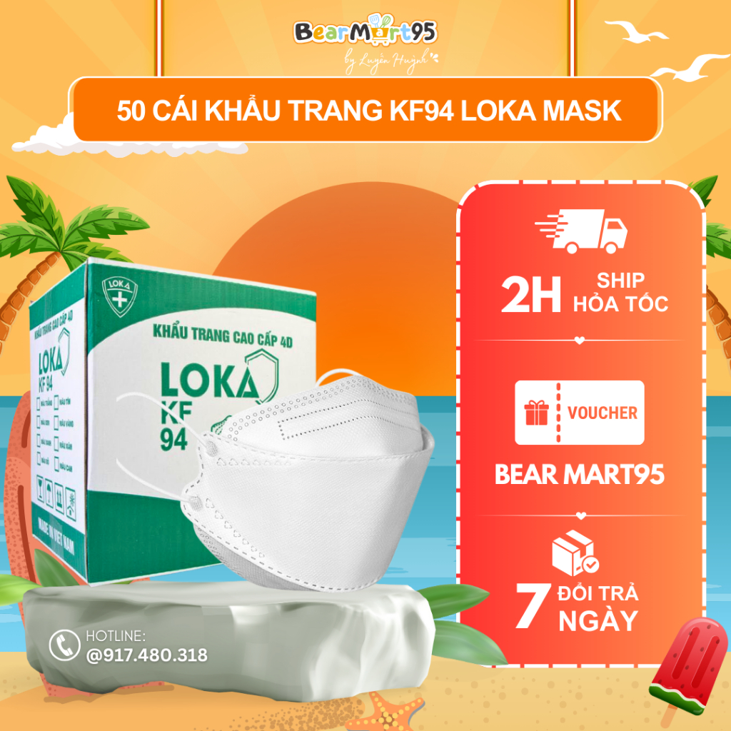 50 cái Khẩu Trang KF94 LOKA MASK Chống Bụi Mịn Và Kháng Khuẩn Hàng Cao Cấp Hàn Quốc