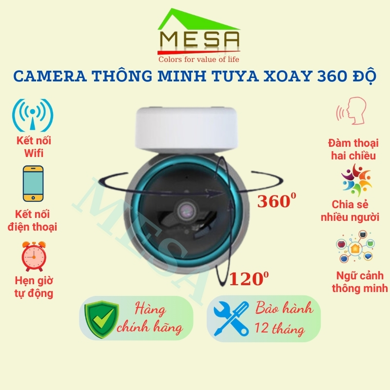 Camera Thông Minh TUYA Xoay 360 Độ Ảnh Nét Loại Trong Nhà Bám Chuyển Động, Cảnh Báo Chống Trộm, Quan Sát Ban Đêm Từ Xa