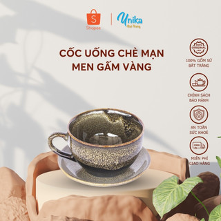 Cốc Uống Chè Mạn 7x4cm Men Gấm Vàng - Cốc Uống Trà Men Gấm Vàng - Gốm Sứ Cao Cấp Bát Tràng