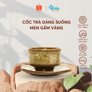 Cốc Trà Dáng Suông - Cốc Uống Trà Đẹp Men Gấm Vàng