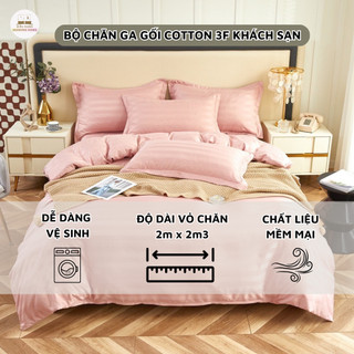 Bộ chăn ga gối Cotton 3F khách sạn 4 món miễn phí bo chun, Combo chăn ga gối chất liệu cao cấp nhập khẩu dễ dàng vệ sinh